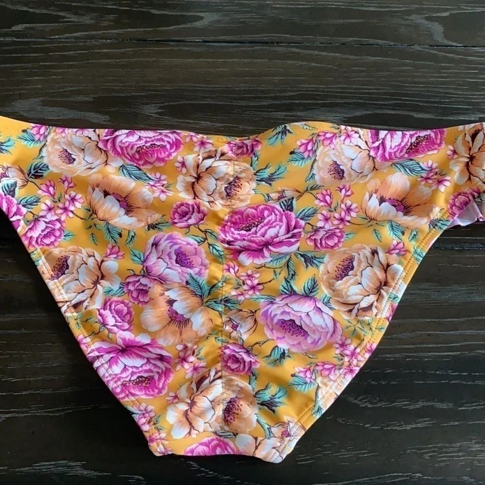 Orange & Pink Floral Bikini Hipster Bottom XL - Picture 9 of 12
